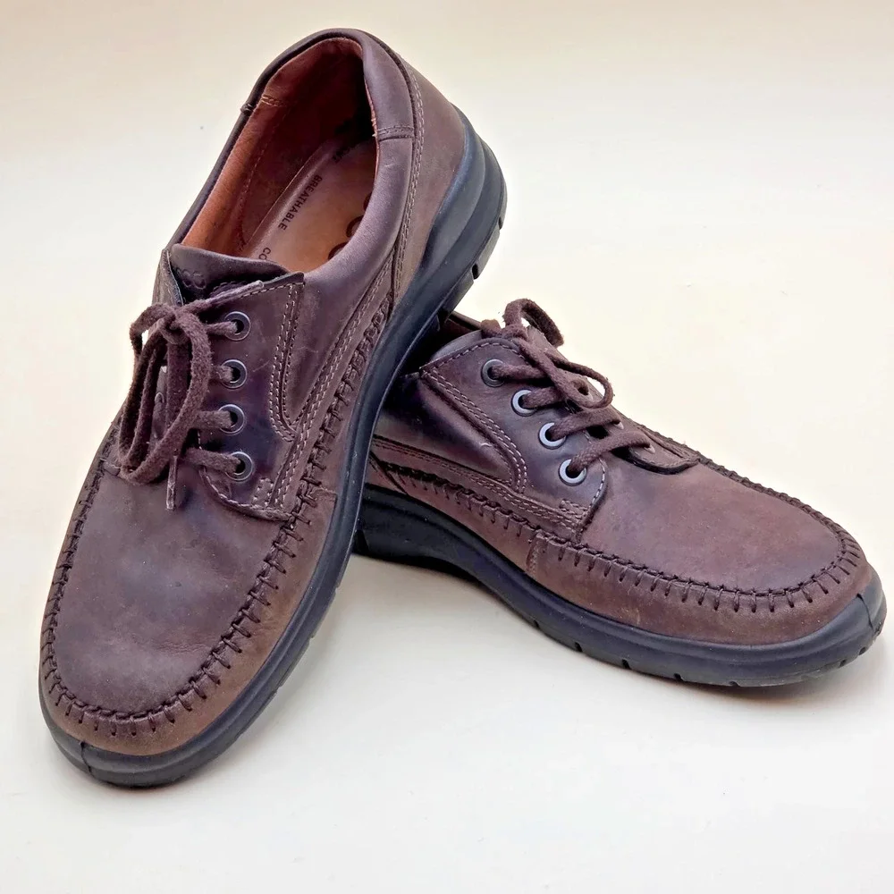 ECCO Fusion Men's Brown Leather Moc Toe Oxford Walking Shoes EU 41 US 7.5